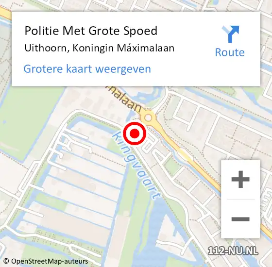 Locatie op kaart van de 112 melding: Politie Met Grote Spoed Naar Uithoorn, Koningin Máximalaan op 14 mei 2025 17:06