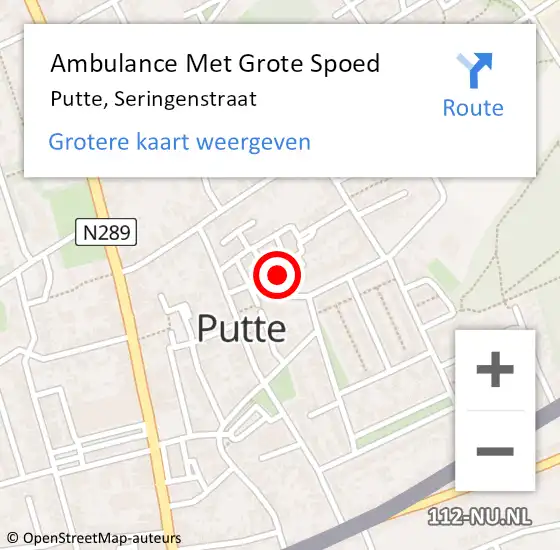 Locatie op kaart van de 112 melding: Ambulance Met Grote Spoed Naar Putte, Seringenstraat op 17 november 2014 00:32