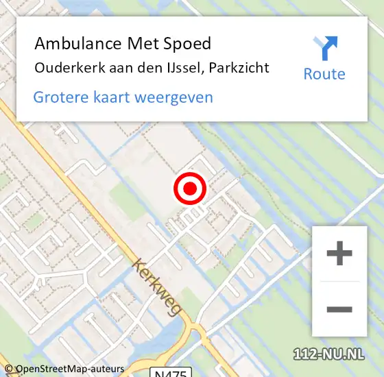 Locatie op kaart van de 112 melding: Ambulance Met Spoed Naar Ouderkerk aan den IJssel, Parkzicht op 17 november 2014 01:00