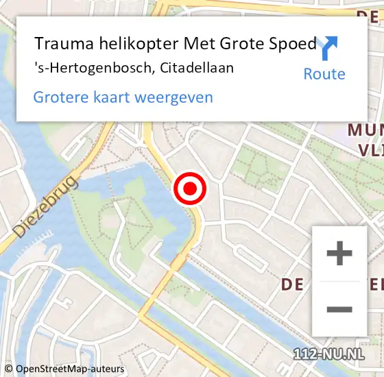 Locatie op kaart van de 112 melding: Trauma helikopter Met Grote Spoed Naar 's-Hertogenbosch, Citadellaan op 14 mei 2025 18:38