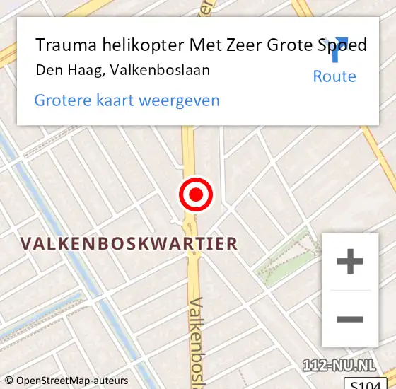 Locatie op kaart van de 112 melding: Trauma helikopter Met Zeer Grote Spoed Naar Den Haag, Valkenboslaan op 15 mei 2025 00:15