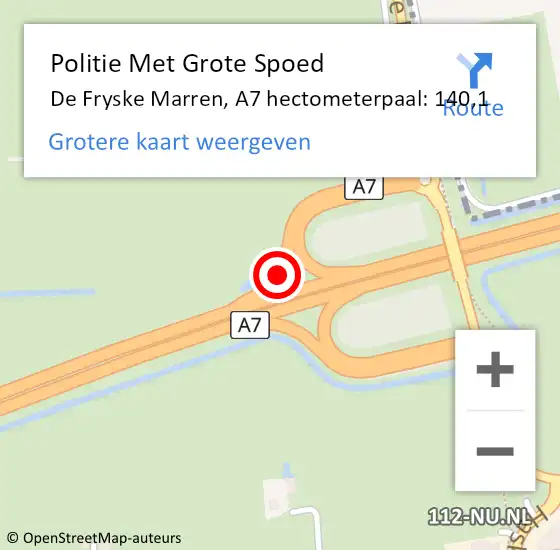 Locatie op kaart van de 112 melding: Politie Met Grote Spoed Naar De Fryske Marren, A7 hectometerpaal: 140,1 op 15 mei 2025 01:10