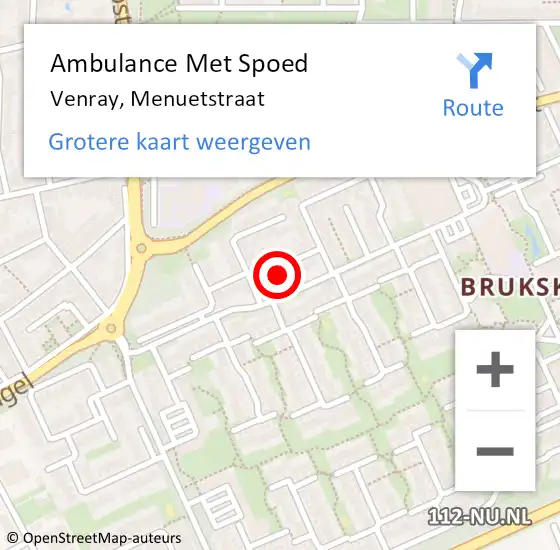 Locatie op kaart van de 112 melding: Ambulance Met Spoed Naar Venray, Menuetstraat op 17 november 2014 02:42