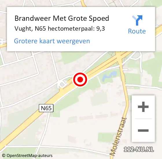 Locatie op kaart van de 112 melding: Brandweer Met Grote Spoed Naar Vught, N65 hectometerpaal: 9,3 op 15 mei 2025 06:15