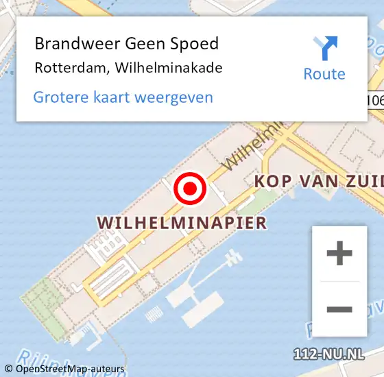 Locatie op kaart van de 112 melding: Brandweer Geen Spoed Naar Rotterdam, Wilhelminakade op 15 mei 2025 08:25