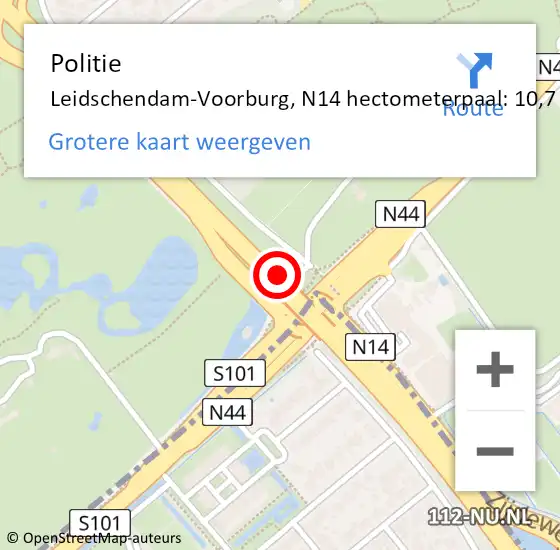 Locatie op kaart van de 112 melding: Politie Leidschendam-Voorburg, N14 hectometerpaal: 10,7 op 15 mei 2025 11:45