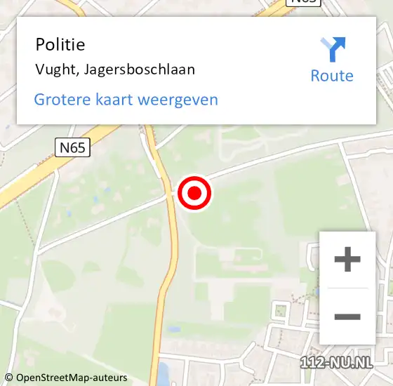 Locatie op kaart van de 112 melding: Politie Vught, Jagersboschlaan op 15 mei 2025 12:42