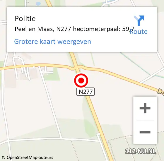 Locatie op kaart van de 112 melding: Politie Peel en Maas, N277 hectometerpaal: 59,7 op 15 mei 2025 12:43