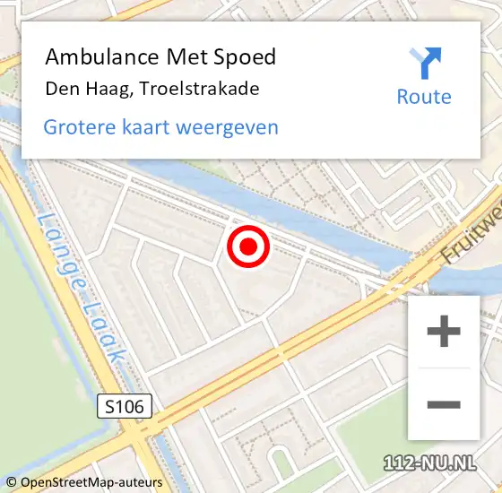 Locatie op kaart van de 112 melding: Ambulance Met Spoed Naar Den Haag, Troelstrakade op 15 mei 2025 14:47