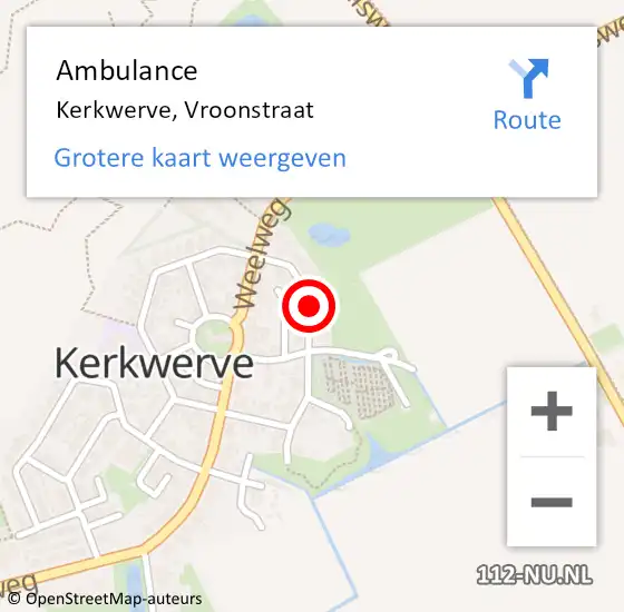 Locatie op kaart van de 112 melding: Ambulance Kerkwerve, Vroonstraat op 17 november 2014 07:03