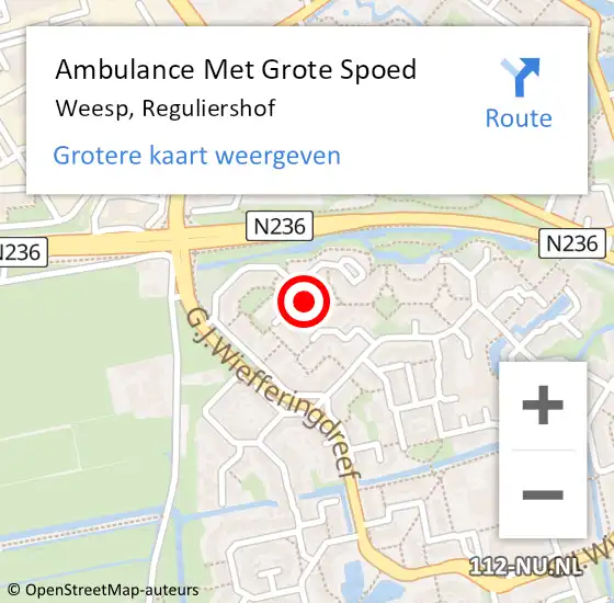 Locatie op kaart van de 112 melding: Ambulance Met Grote Spoed Naar Weesp, Reguliershof op 17 november 2014 07:28