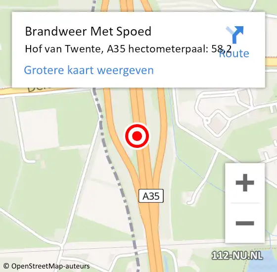 Locatie op kaart van de 112 melding: Brandweer Met Spoed Naar Hof van Twente, A35 hectometerpaal: 58,2 op 15 mei 2025 17:08