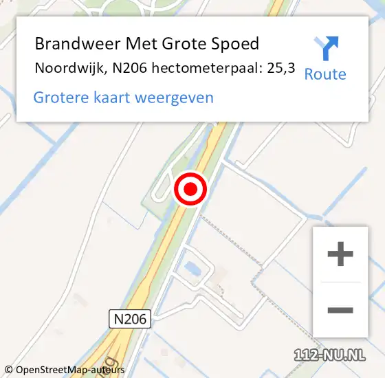 Locatie op kaart van de 112 melding: Brandweer Met Grote Spoed Naar Noordwijk, N206 hectometerpaal: 25,3 op 15 mei 2025 17:38