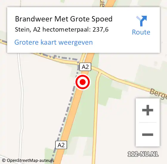 Locatie op kaart van de 112 melding: Brandweer Met Grote Spoed Naar Stein, A2 hectometerpaal: 237,6 op 15 mei 2025 18:28