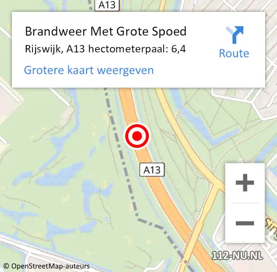 Locatie op kaart van de 112 melding: Brandweer Met Grote Spoed Naar Rijswijk, A13 hectometerpaal: 6,4 op 15 mei 2025 19:02
