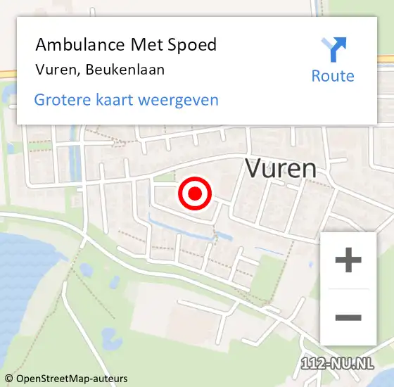 Locatie op kaart van de 112 melding: Ambulance Met Spoed Naar Vuren, Beukenlaan op 17 november 2014 08:28