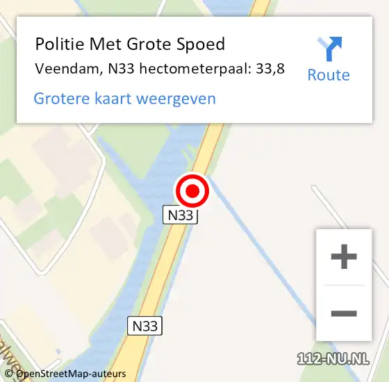Locatie op kaart van de 112 melding: Politie Met Grote Spoed Naar Veendam, N33 hectometerpaal: 33,8 op 16 mei 2025 04:45