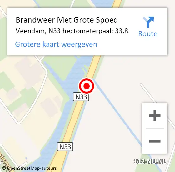 Locatie op kaart van de 112 melding: Brandweer Met Grote Spoed Naar Veendam, N33 hectometerpaal: 33,8 op 16 mei 2025 04:51