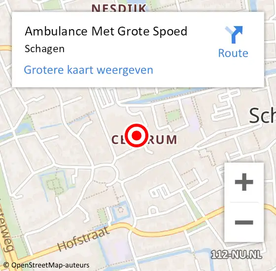 Locatie op kaart van de 112 melding: Ambulance Met Grote Spoed Naar Schagen op 16 mei 2025 21:44