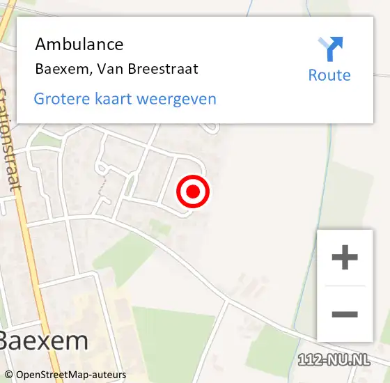 Locatie op kaart van de 112 melding: Ambulance Baexem, Van Breestraat op 21 oktober 2013 12:20