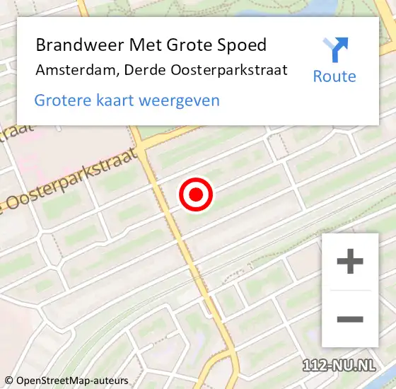 Locatie op kaart van de 112 melding: Brandweer Met Grote Spoed Naar Amsterdam, Derde Oosterparkstraat op 16 mei 2025 22:35