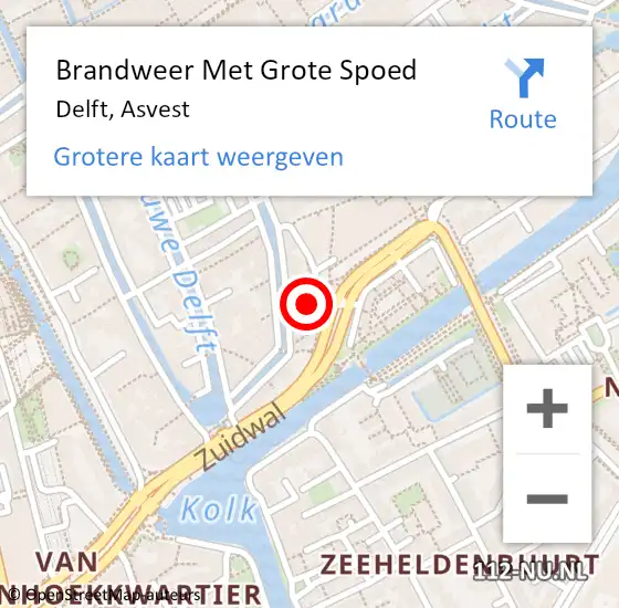 Locatie op kaart van de 112 melding: Brandweer Met Grote Spoed Naar Delft, Asvest op 16 mei 2025 22:52