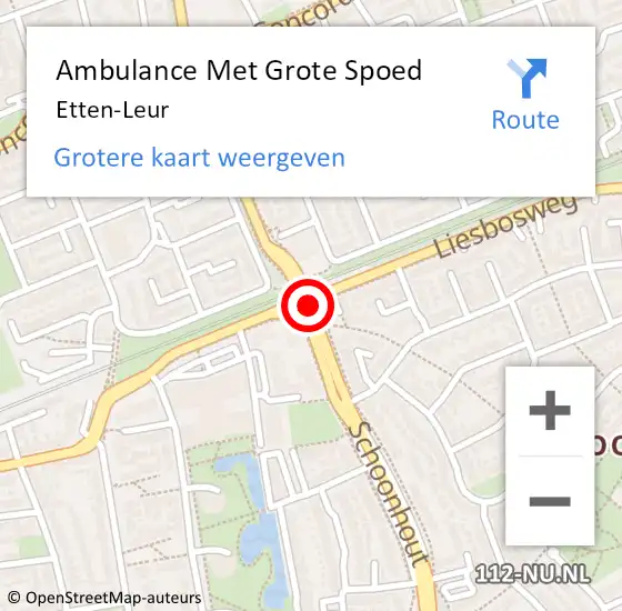 Locatie op kaart van de 112 melding: Ambulance Met Grote Spoed Naar Etten-Leur op 16 mei 2025 23:02