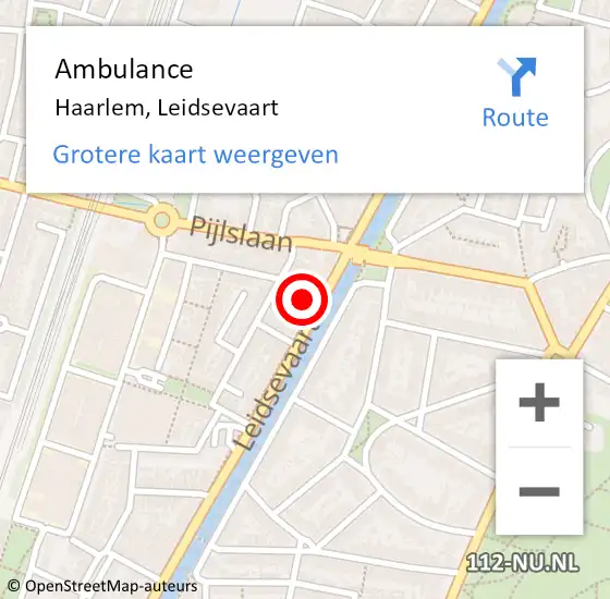 Locatie op kaart van de 112 melding: Ambulance Haarlem, Leidsevaart op 17 mei 2025 00:01