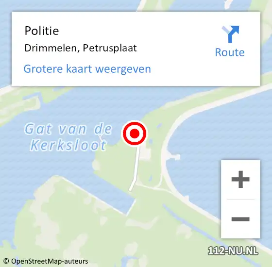 Locatie op kaart van de 112 melding: Politie Drimmelen, Petrusplaat op 17 mei 2025 16:12