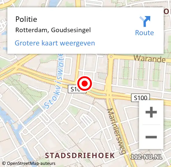 Locatie op kaart van de 112 melding: Politie Rotterdam, Goudsesingel op 18 mei 2025 01:37