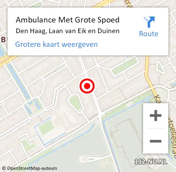 Locatie op kaart van de 112 melding: Ambulance Met Grote Spoed Naar Den Haag, Laan van Eik en Duinen op 18 mei 2025 01:55