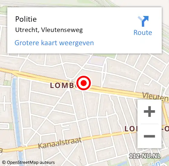 Locatie op kaart van de 112 melding: Politie Utrecht, Vleutenseweg op 18 mei 2025 02:38