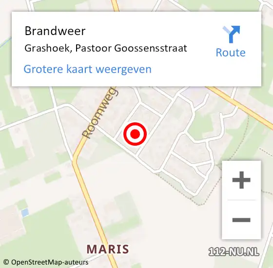 Locatie op kaart van de 112 melding: Brandweer Grashoek, Pastoor Goossensstraat op 18 mei 2025 03:01