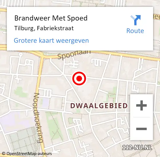 Locatie op kaart van de 112 melding: Brandweer Met Spoed Naar Tilburg, Fabriekstraat op 18 mei 2025 03:03