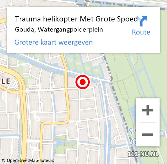 Locatie op kaart van de 112 melding: Trauma helikopter Met Grote Spoed Naar Gouda, Watergangpolderplein op 18 mei 2025 09:28