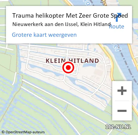 Locatie op kaart van de 112 melding: Trauma helikopter Met Zeer Grote Spoed Naar Nieuwerkerk aan den IJssel, Klein Hitland op 18 mei 2025 10:54