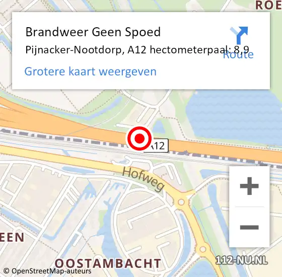 Locatie op kaart van de 112 melding: Brandweer Geen Spoed Naar Pijnacker-Nootdorp, A12 hectometerpaal: 8,9 op 18 mei 2025 11:42