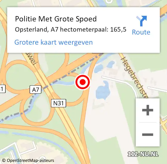 Locatie op kaart van de 112 melding: Politie Met Grote Spoed Naar Opsterland, A7 hectometerpaal: 165,5 op 18 mei 2025 12:18