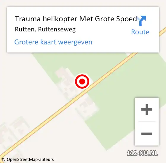 Locatie op kaart van de 112 melding: Trauma helikopter Met Grote Spoed Naar Rutten, Ruttenseweg op 18 mei 2025 14:23