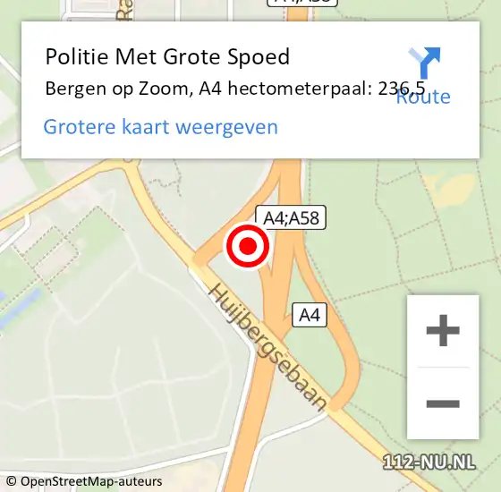 Locatie op kaart van de 112 melding: Politie Met Grote Spoed Naar Bergen op Zoom, A4 hectometerpaal: 236,5 op 18 mei 2025 15:02