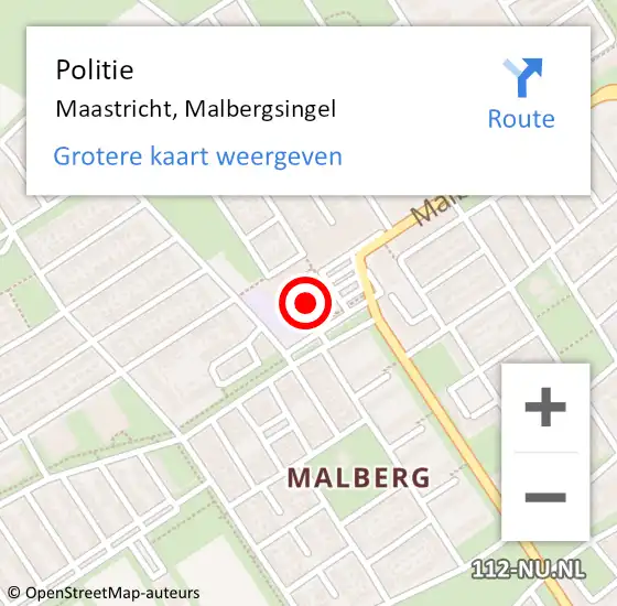 Locatie op kaart van de 112 melding: Politie Maastricht, Malbergsingel op 18 mei 2025 16:07