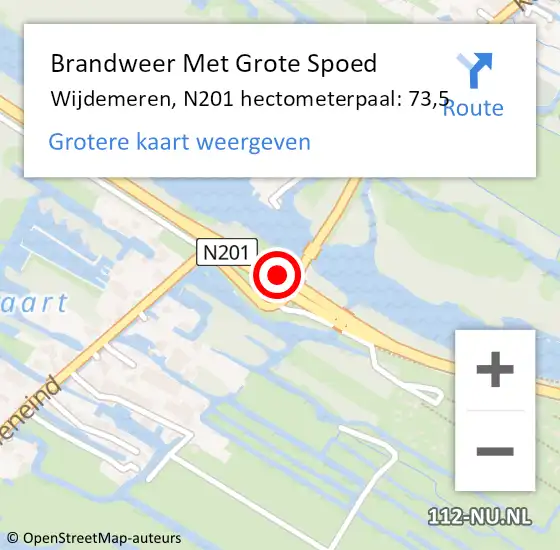 Locatie op kaart van de 112 melding: Brandweer Met Grote Spoed Naar Wijdemeren, N201 hectometerpaal: 73,5 op 18 mei 2025 16:18