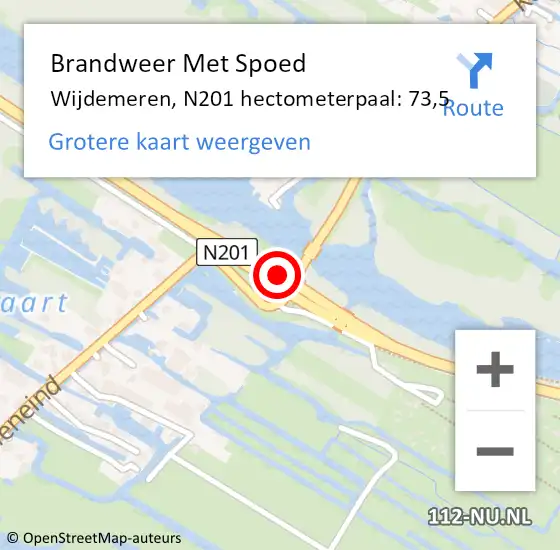 Locatie op kaart van de 112 melding: Brandweer Met Spoed Naar Wijdemeren, N201 hectometerpaal: 73,5 op 18 mei 2025 16:23