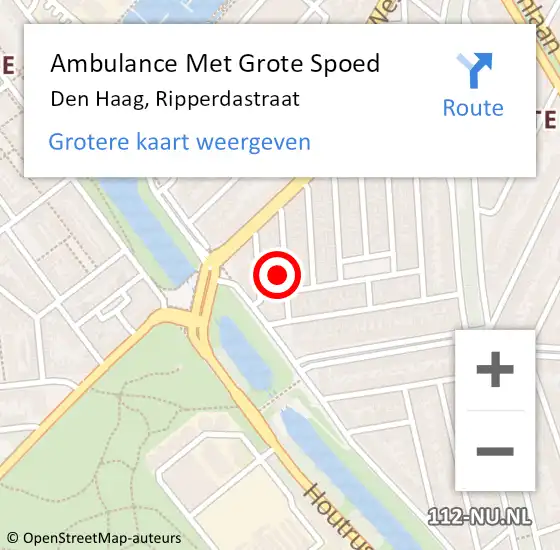 Locatie op kaart van de 112 melding: Ambulance Met Grote Spoed Naar Den Haag, Ripperdastraat op 18 mei 2025 16:35