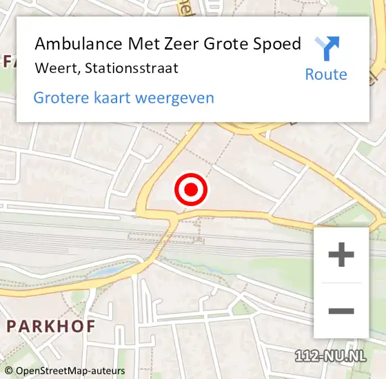 Locatie op kaart van de 112 melding: Ambulance Met Zeer Grote Spoed Naar Weert, Stationsstraat op 19 mei 2025 06:55