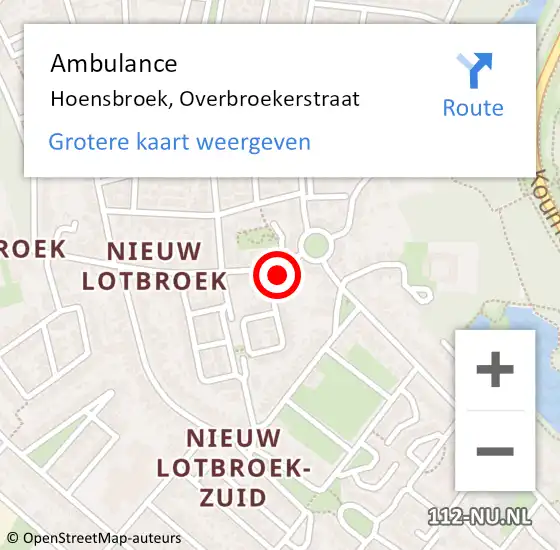 Locatie op kaart van de 112 melding: Ambulance Hoensbroek, Overbroekerstraat op 17 november 2014 13:31