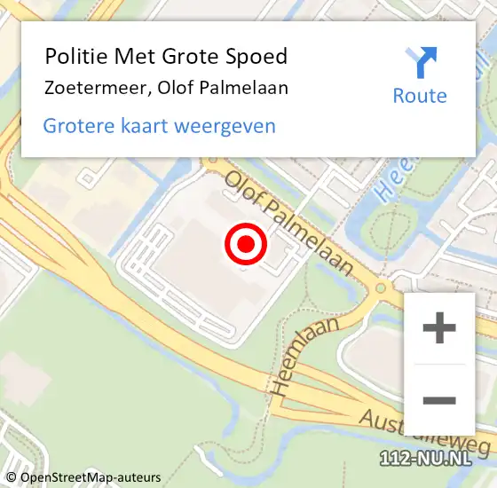 Locatie op kaart van de 112 melding: Politie Met Grote Spoed Naar Zoetermeer, Olof Palmelaan op 19 mei 2025 14:38