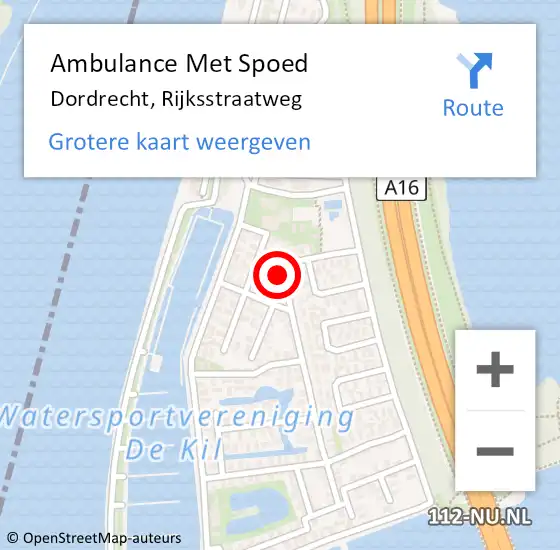 Locatie op kaart van de 112 melding: Ambulance Met Spoed Naar Dordrecht, Rijksstraatweg op 19 mei 2025 19:21