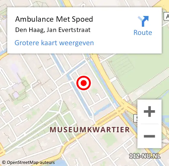 Locatie op kaart van de 112 melding: Ambulance Met Spoed Naar Den Haag, Jan Evertstraat op 19 mei 2025 21:30