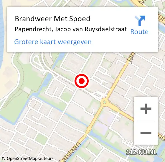 Locatie op kaart van de 112 melding: Brandweer Met Spoed Naar Papendrecht, Jacob van Ruysdaelstraat op 19 mei 2025 21:53